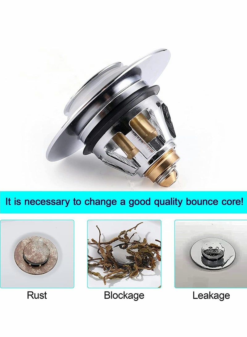 Drain Stopper, Wash Basin Bounce Drain Filter, Pop Up Drain Stopper for Bathroom Sink, Core Push Type Sink Stopper, Sink Drain Plug with Anti-Clogging Strainer - Image 4